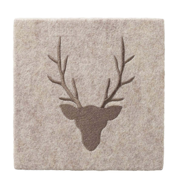 Deko Filzbild Hirsch Vilbert, Hirschkopf bestickt, braun-beige, 24x24cm, Boltze Home Collections