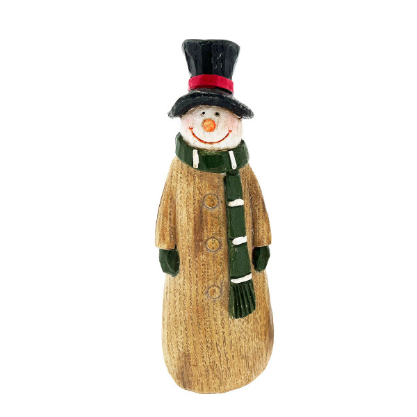 Deko Schneemann mit rotem Schal und Hut, 16cm, Polyresin