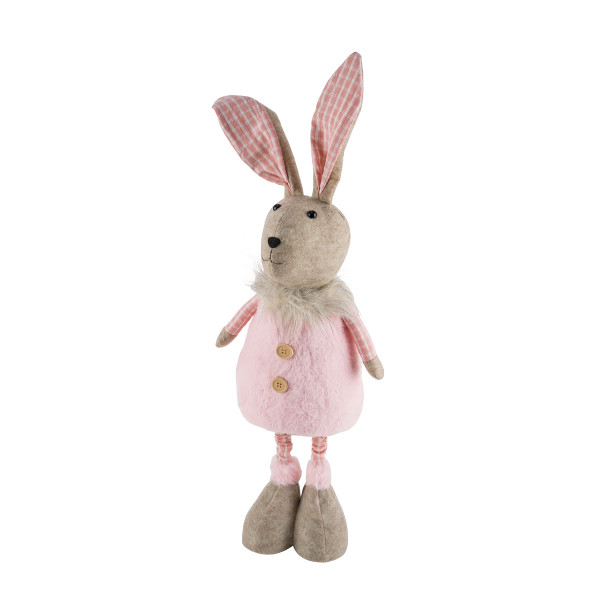 Deko Hase mit Teleskopbeine, Stoffhase mit Plüschkörper rosa, 86cm