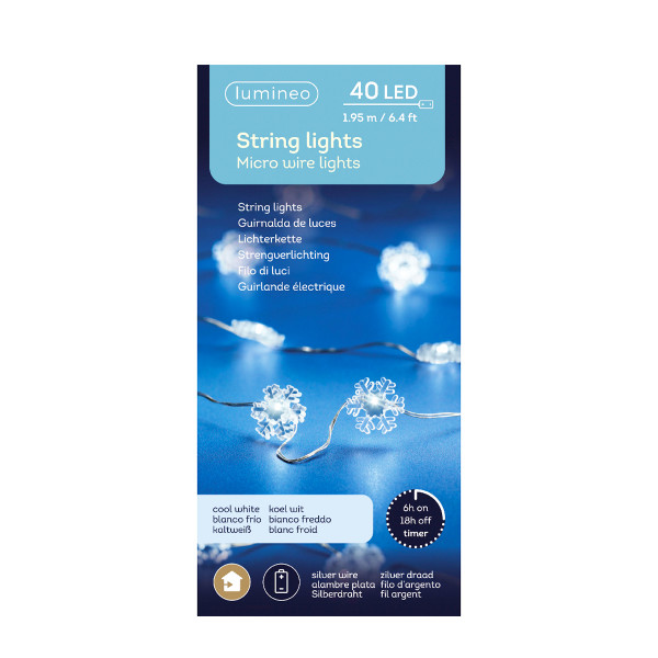 Micro LED Lichterkette, Strangbeleuchtung, Flocken, kaltes weiß, 40 LED, 195cm, Batteriebetrieb, Lum