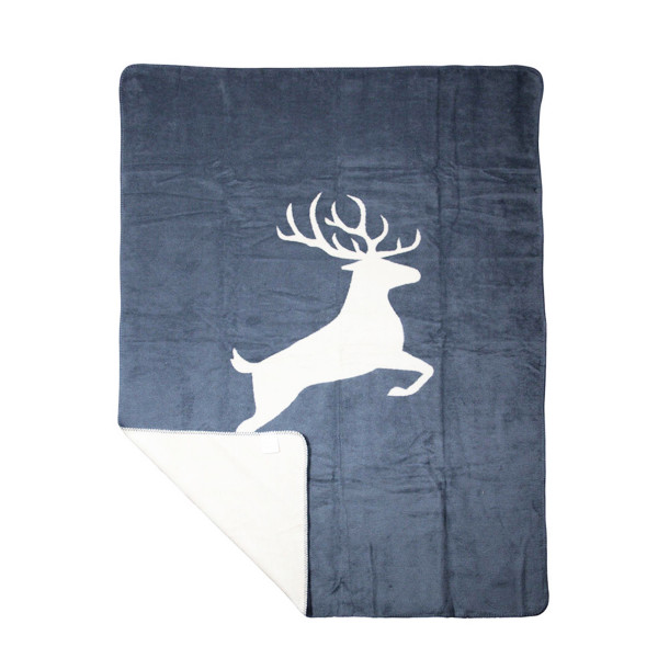 Fleecedecke Hirsch, Wendedecke Plaid springender Hirsch grau, 130x180cm, Mars &amp; More