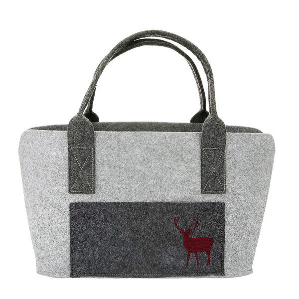 Filztasche Hirsch, Shopper Hirsch mit Seitenfach, helles grau, 26x40cm, Gilde Handwerk