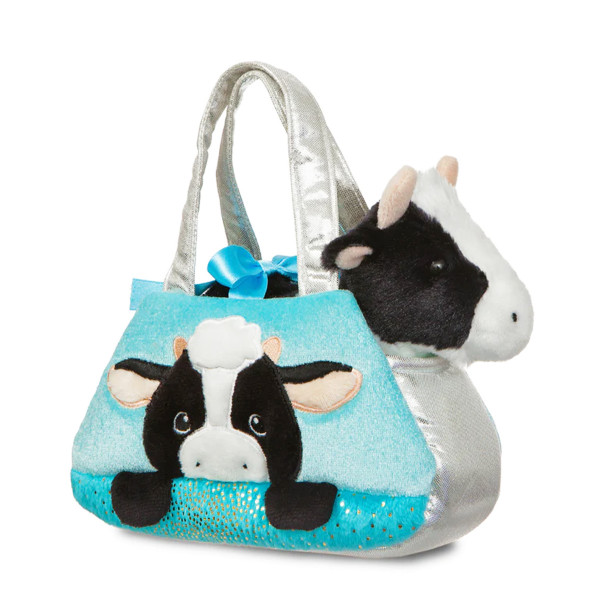 Plüsch Tasche mit Stofftier, Kuh, schwarz-weiß, Fancy Pals, 20cm, Aurora World