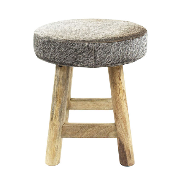 Kuhfell Hocker rund, Fellhocker auf Holzbeine, 45cm, grau, Mars &amp; More