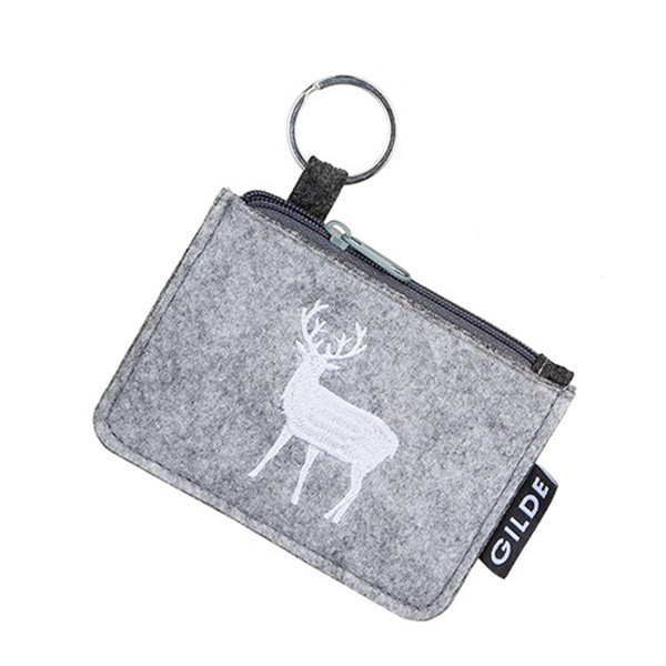 Schlüsseltasche Hirsch, Filztasche mit Schlüsselanhänger, helles grau, 11x8cm, Gilde