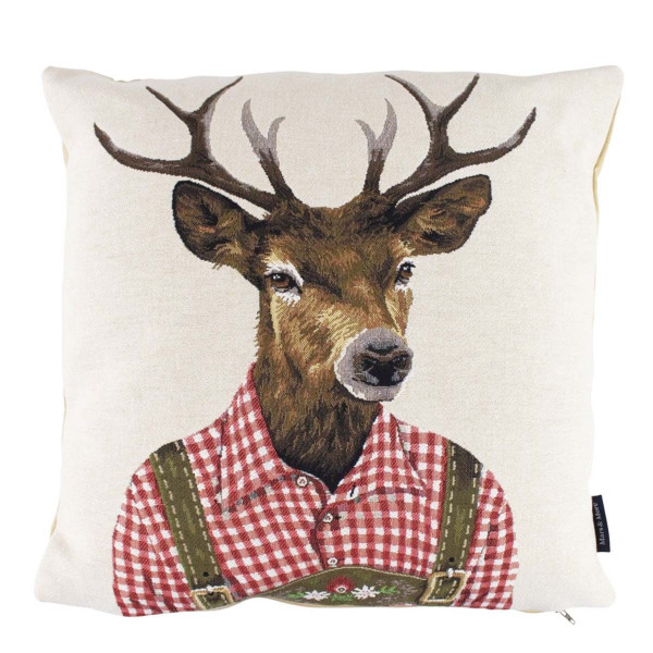 Gobelin Kissen Hirsch, Tiroler Hirsch mit rot kariertem Hemd, 45x45cm, Mars &amp; More