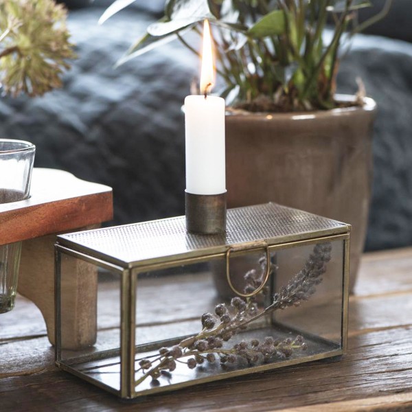 Kerzenhalter, Glaskasten mit Metalldeckel gestanzt, 15x10cm, Ib Laursen