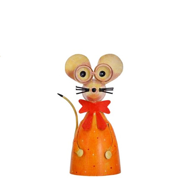 Zaunhocker Maus, Maus mit Brille und Schleife, orange, 14x23cm, Metall