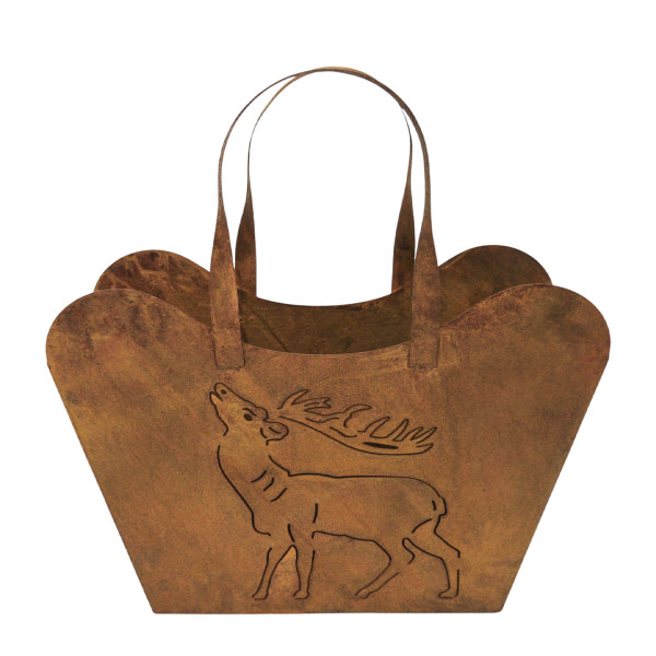 Deko Pflanzkorb Tasche Hirsch, Rosttasche mit Hirsch, Edelrost, Gerrys Garden