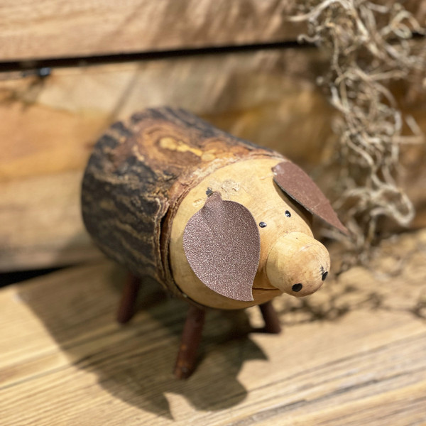 Deko Schwein natur, Schweinchen aus Naturholz mit Rinde, 9cm