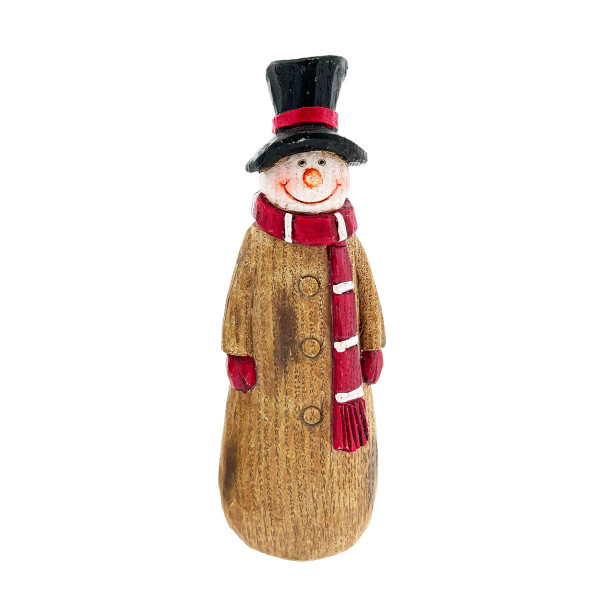 Deko Schneemann mit rotem Schal und Hut, 16cm, Polyresin