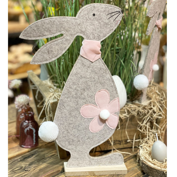 Deko Hase, Osterhase mit Halstuch und Blume, rosa-beige, 43cm, Aufsteller