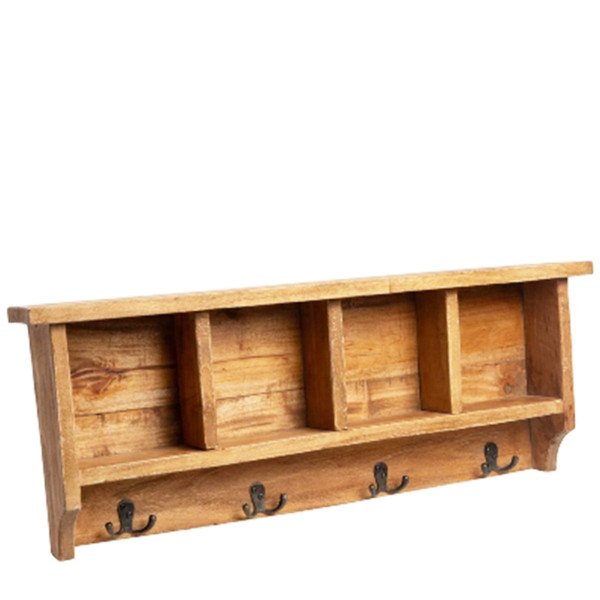 Holzgarderobe, Garderobe mit 4 Fächer und 4 Doppelhaken, 70cm