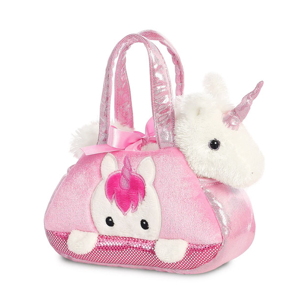 Plüsch Tasche mit Stofftier Einhorn weiß, Fancy Pals, Peek-a-Boo, 20cm, Aurora World