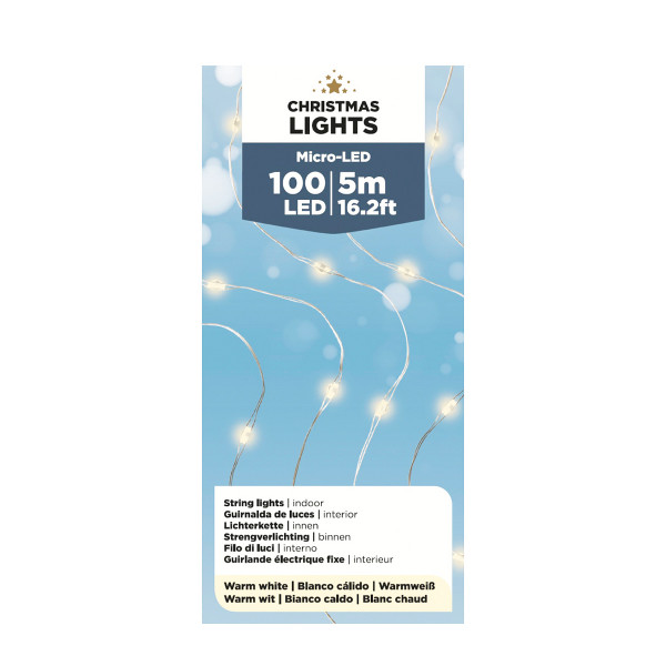 Micro LED Lichterkette, Strangbeleuchtung, Budget, warmweiß, 100 LED, 495cm, Batteriebetrieb, Christ