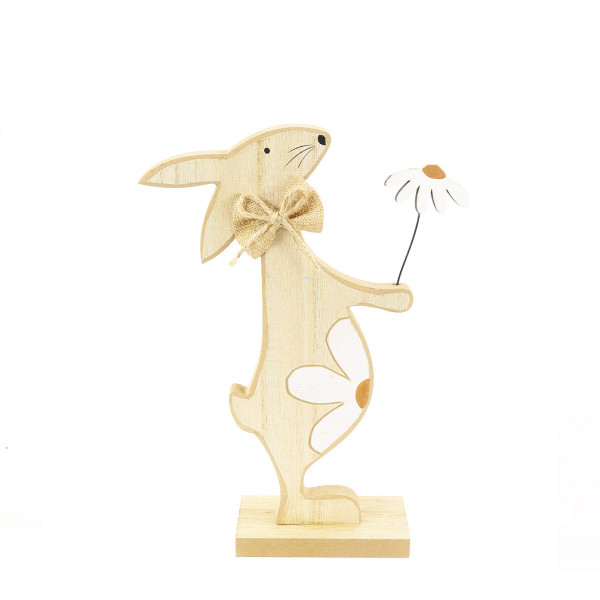 Deko Hase mit Blume, natur, 13x19cm, Holz, Aufsteller