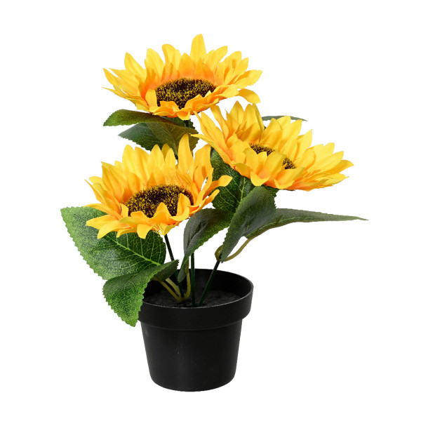 Kunstpflanze Sonnenblume gelb getopft, Sonnenblume im Topf, 20cm