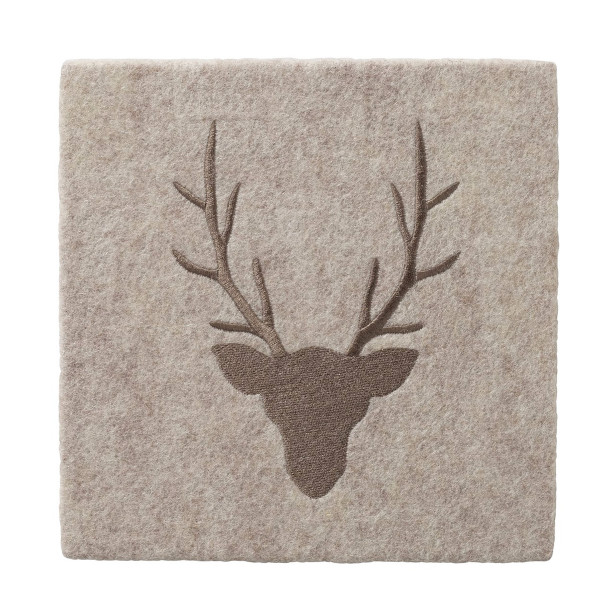 Deko Filzbild Hirsch Vilbert, Hirschkopf bestickt, braun-beige, 24x24cm, Boltze Home Collections