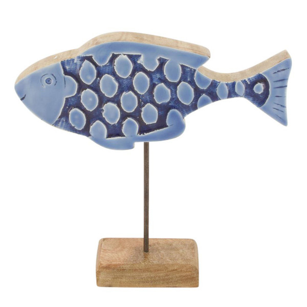 Deko Fisch, Holzfisch mit Lackoberfläche auf Fuß, blau-natur, 25x25cm, DIJK Natural Collections