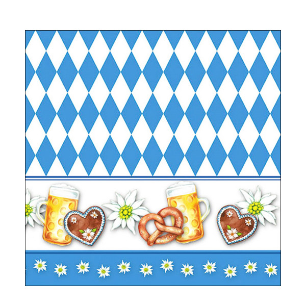 Ambiente Papierservietten Oktoberfest, Bier, Breze und Edelweiß, 33x33cm