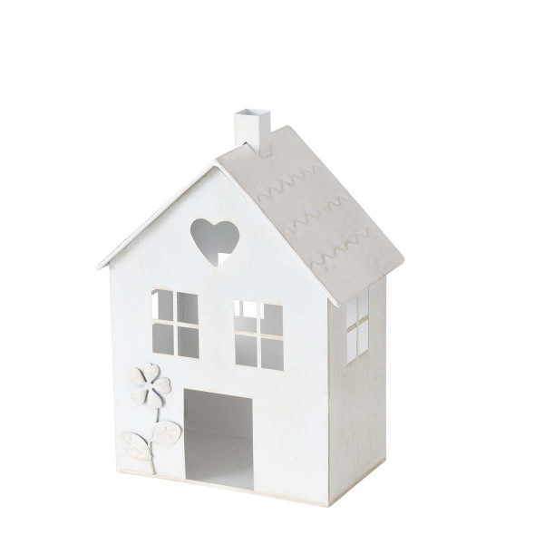 Windlicht Haus Mariele, weißes Metallwindlicht Haus mit Herz und Blume, 20x28cm, Boltze Home Collect