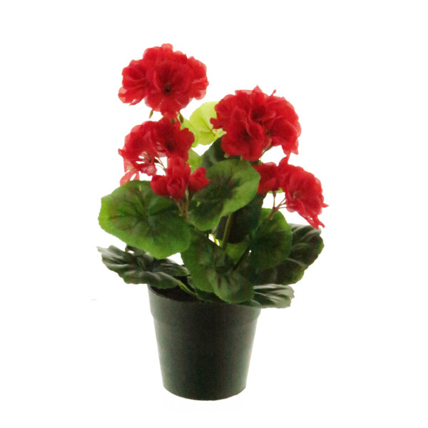 Kunstpflanze Geranie getopft, Pelargonium rot im Topf, 28cm