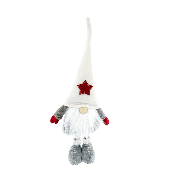 Deko Wichtel, Weihnachtszwerg Santa Benji Joel, weiße Filzmütze mit Stern, 46cm