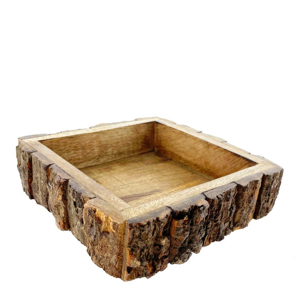 Serviettenhalter Naturholz, Holzschale mit Rinde, Serviettenbox, 22x22x5cm