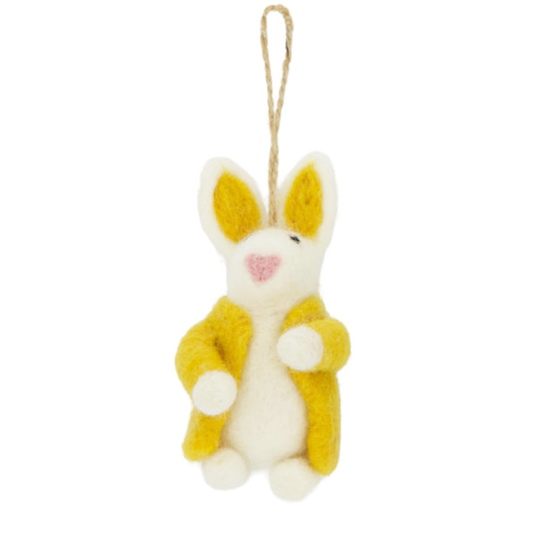 Deko Filzhase mit gelber Jacke, Osterhase weiß mit Jacke, 11cm, DIJK Natural Collections