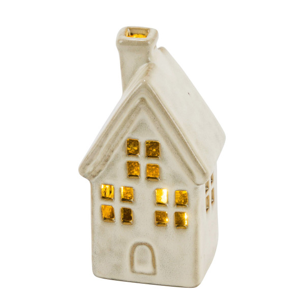 LED Haus Winter Rustikal, Keramikhaus beleuchtet, creme, 8x16cm