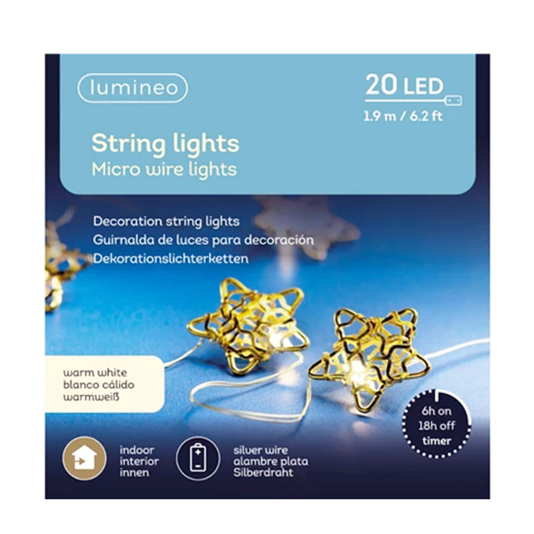 Lichterkette, Micro LED Deko Stern Stangbeleuchtung, warmes weiß, 20 LED, 190cm, Lumineo