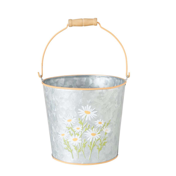 Pflanztopf Daisy, Übertopf aus Zink mit Henkel und Margeriten, 15cm, outdoor geeignet, Boltze Home C