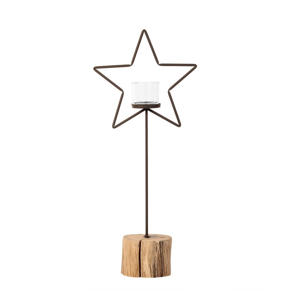 Windlicht Weihnachtsstern, Stern auf Holzfuß natur, Eisenstern, 75cm, WMG Grünberger