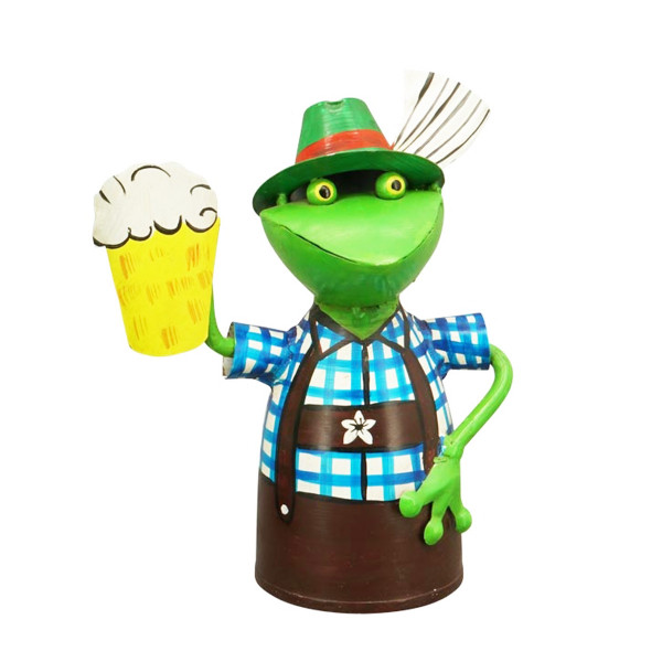 Zaunhocker Frosch Oktoberfest, Trachtenfrosch Sepp mit Bierkrug und Trachtenhut, 14x20cm, Metall