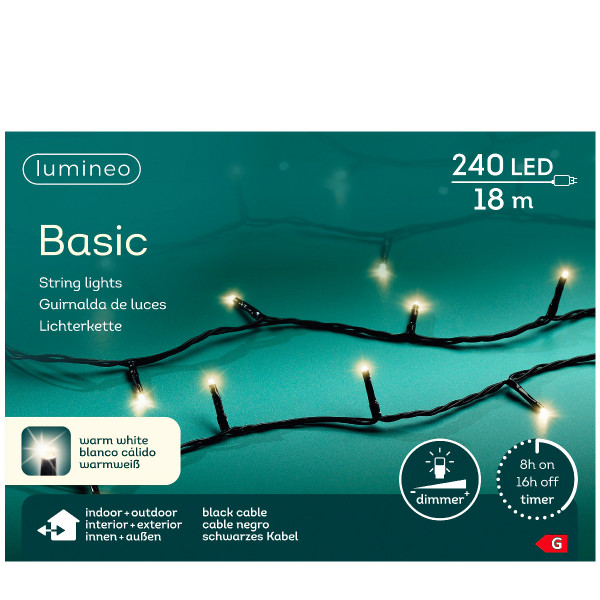 Lichterkette basic, warmes weiß, 240 LED, 18 Meter, Outdoor, Lumineo