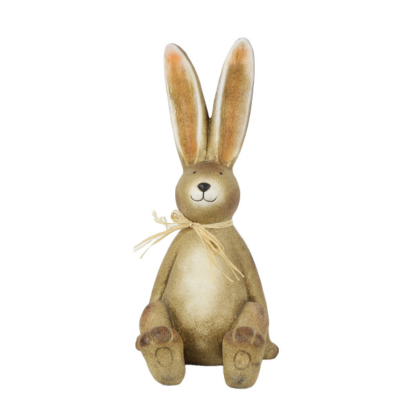 Deko Hase, Osterhase mit Bastschleife, sitzend, 44cm, Ton