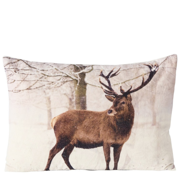 Deko Kissen Hirsch Palco, Samtkissen Winterhirsch stehend, 40x60cm, Boltze Home Collections