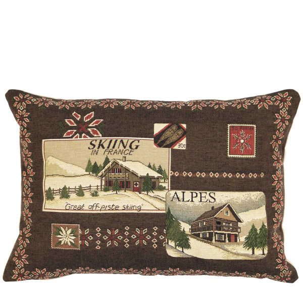 Gobelin Kissen Ski, Alpen und Berghütten, braun-beige, 30x45cm, Mars &amp; More