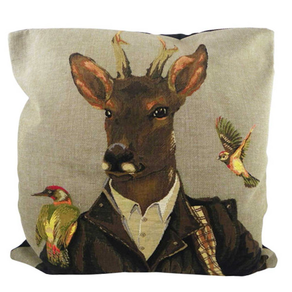 Gobelin Kissen Hirsch, Jäger Rehbock mit Vögel, 45x45cm, Mars &amp; More