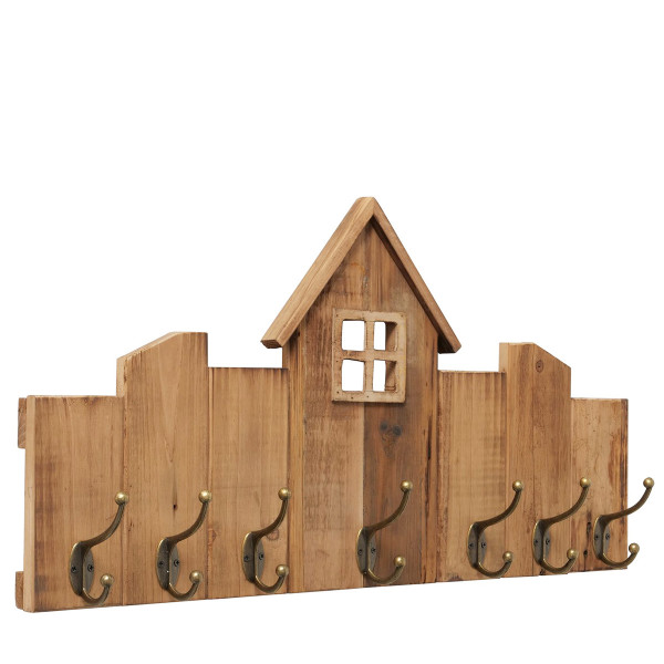 Deko Garderobe Haus, Holzgarderobe mit 7 Haken, 34x64cm, Boltze Home Collectionen