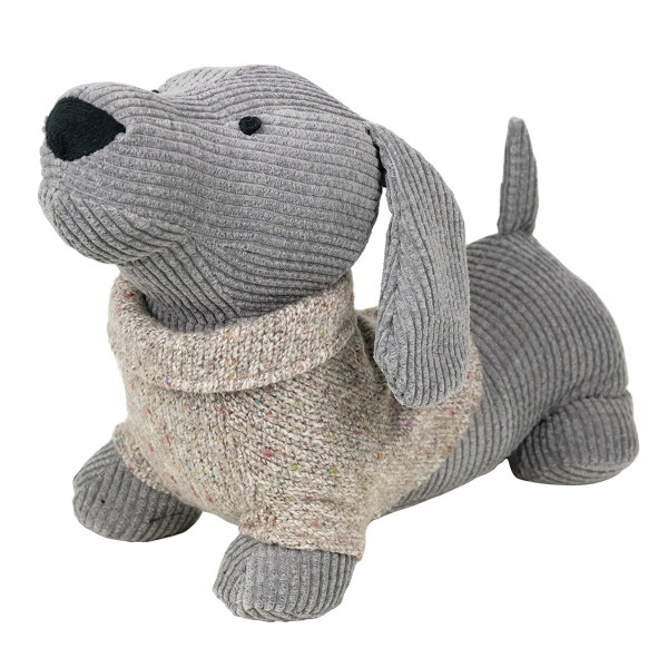 Türstopper Hund, Dackel aus Cordstoff mit Strickpullover grau-beige, 23x30cm, Mars &amp; More