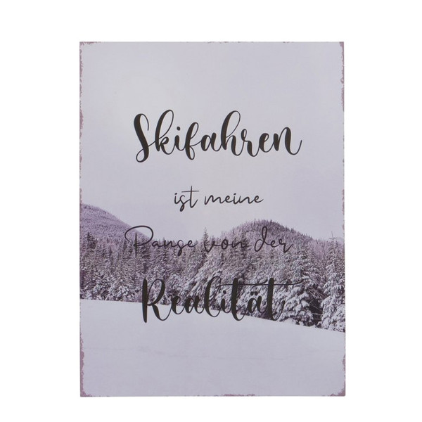 Deko Schild Skifahren used look, Metallschild: Skifahren ist meine Pause..., 40x30cm, Boltze Home Co