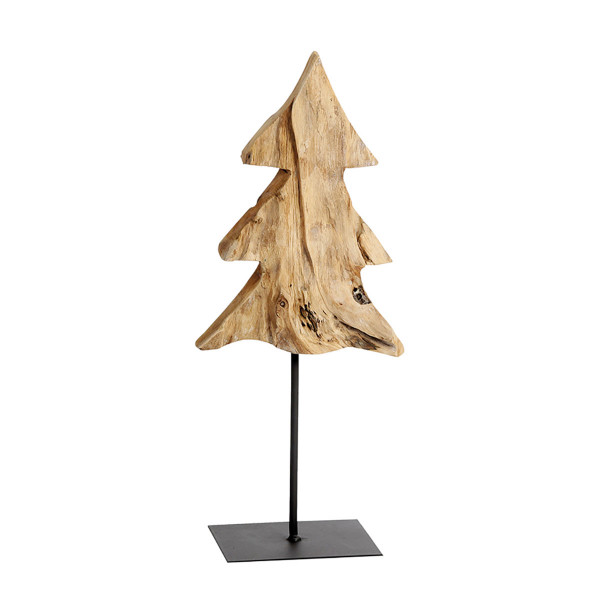 Deko Holzbaum Teak unfinish, Tannenbaum auf Metallständer, 70cm, WMG Grünberger