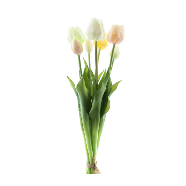 Kunstblumen Tulpen gelb-grün, Tulpenstrauß Sally, 7St. gebündelt, 47cm