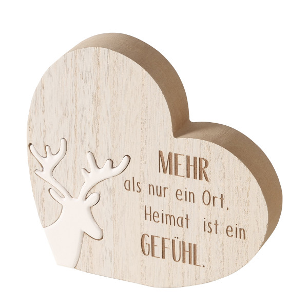 Deko Herz Hirsch, Holzherz mit Hirsch und Spruch: Mehr als nur ein Ort..., 16x15cm, Boltze Home Coll