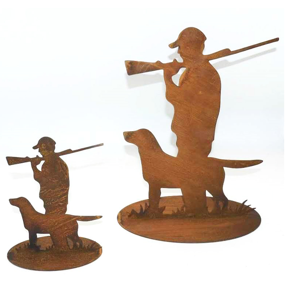 Deko Rost Figur, Jäger mit Hund, auf Platte, 27x35cm, Gerrys Garden