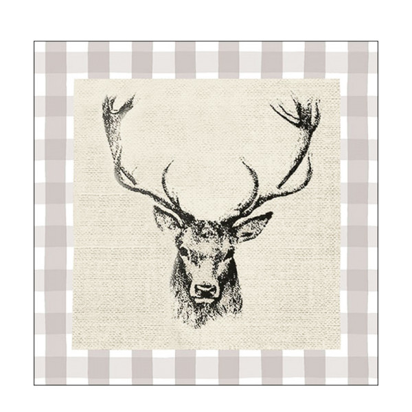 Ambiente Papierservietten Hirsch, Checked Stag Head Brown, Lunch, 33x33cm