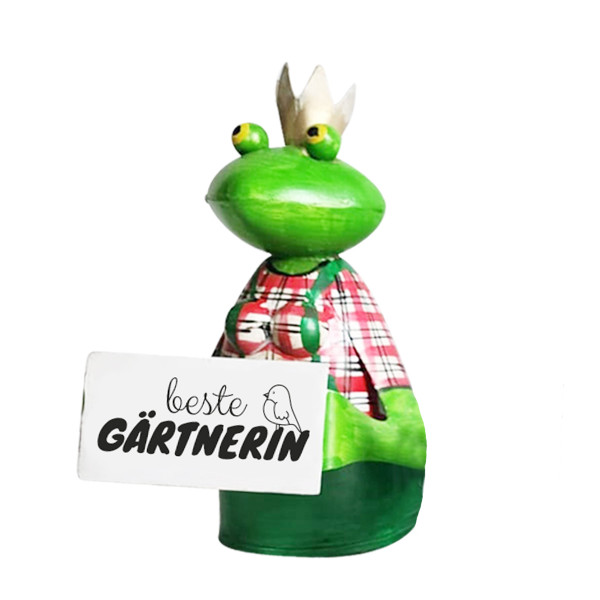 Zaunhocker Frosch Gärtner, Metallfrosch mit Spruch: beste Gärtnerin, 14x21cm