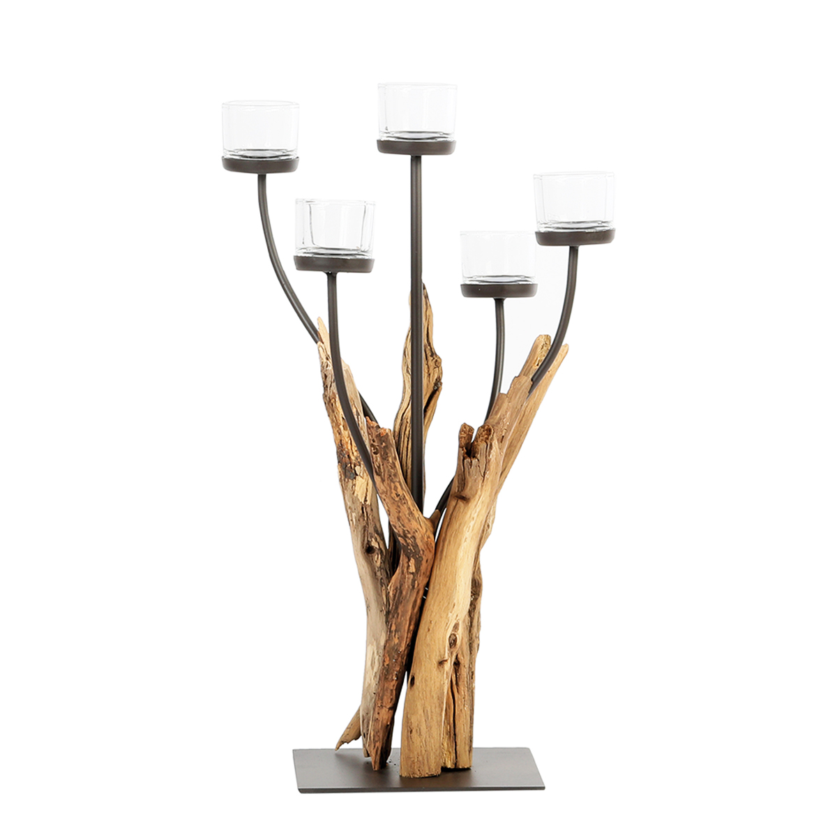 Holz Windlicht Cohiba, 5 Kerzengläser, | Naturholz, WMG POLZ Grünberger 80cm