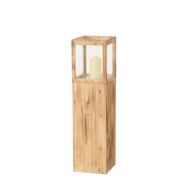 Deko Windlicht Elba, Holzturm mit Sichtscheibe aus Glas, Naturholz, 80cm, Boltze Home Collections